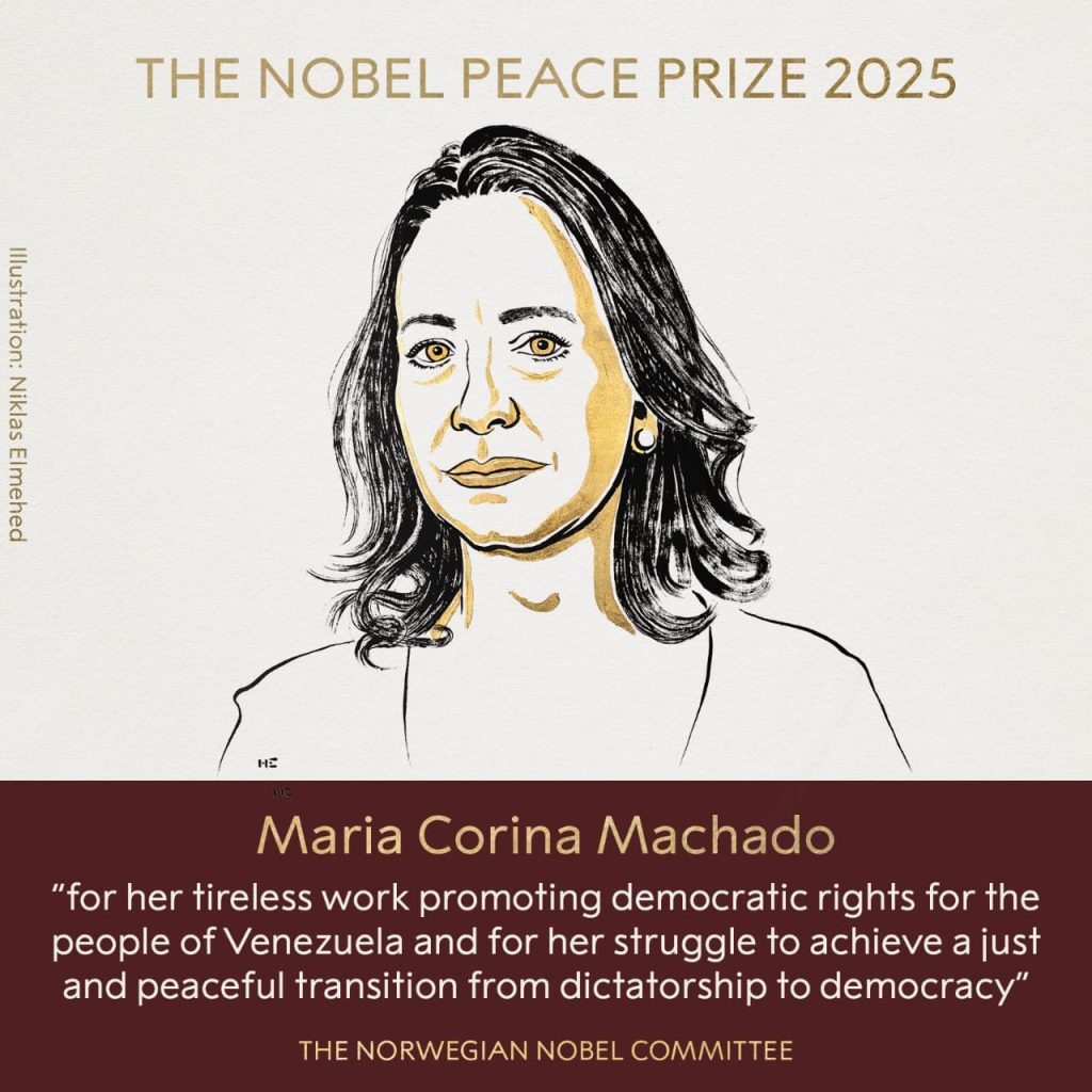 maria corina machado recibe el premio nobel de la paz octubre 2025